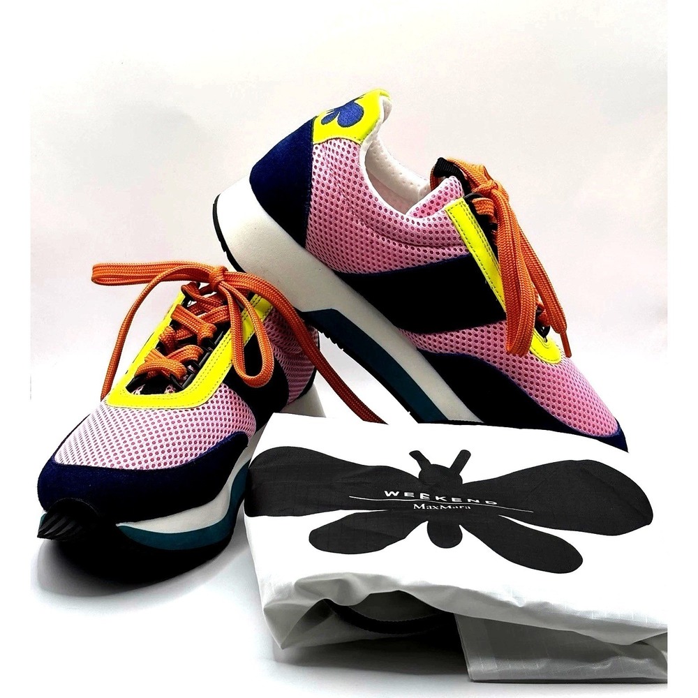 Max Mara Weekend Raro Sneakers Rosa Pink‎ Blue Yellow Runner Size 36 Us 6